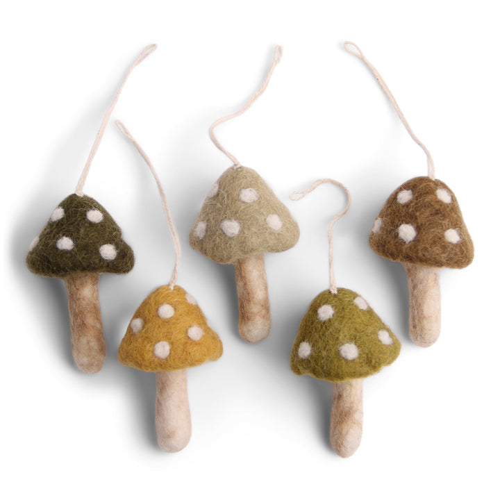 Christmas Hanging Decoration - Mushrooms in Neutral Tones (Set of 5)