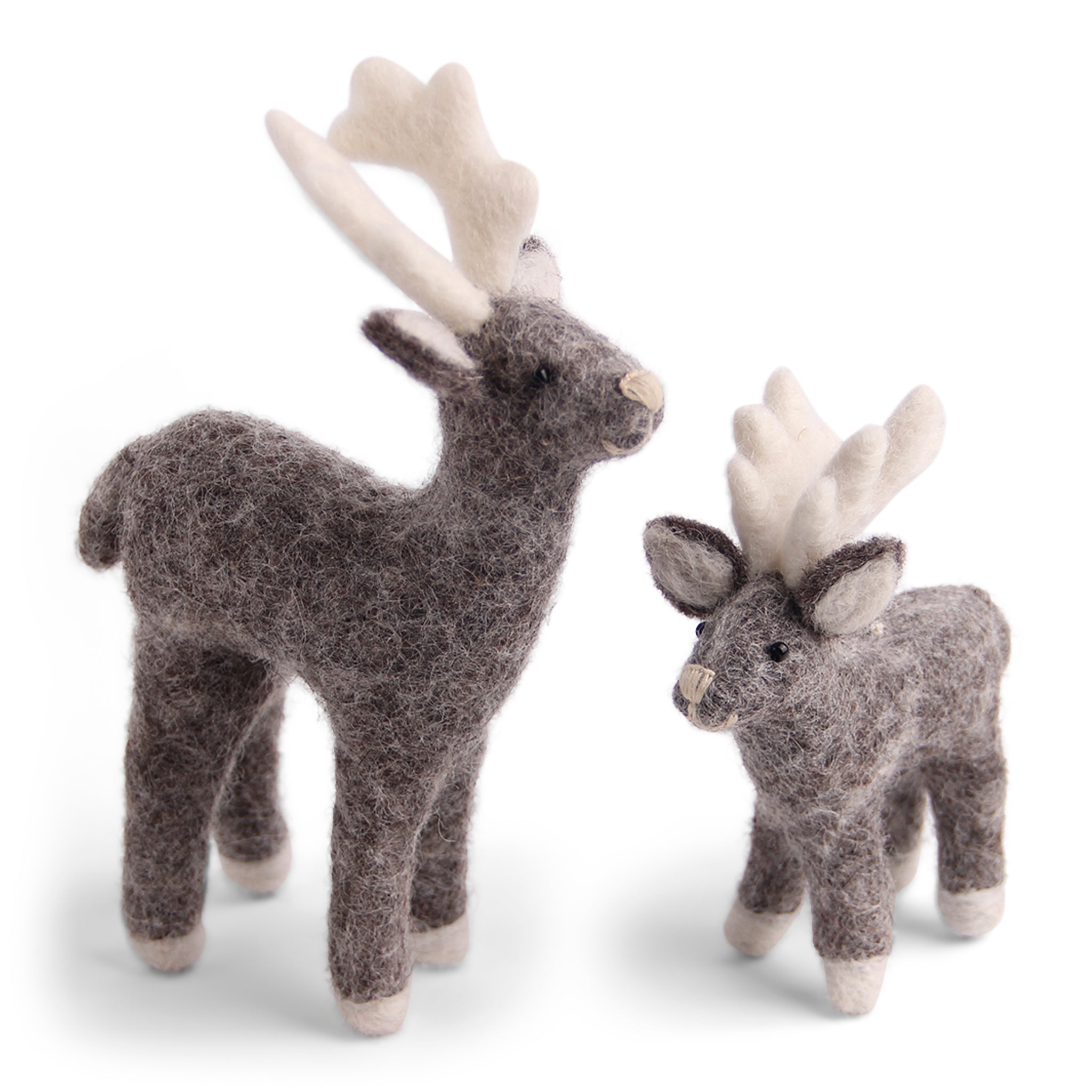 Felt Christmas Figurines - Reindeer Pair (Mum and Child) - Grey