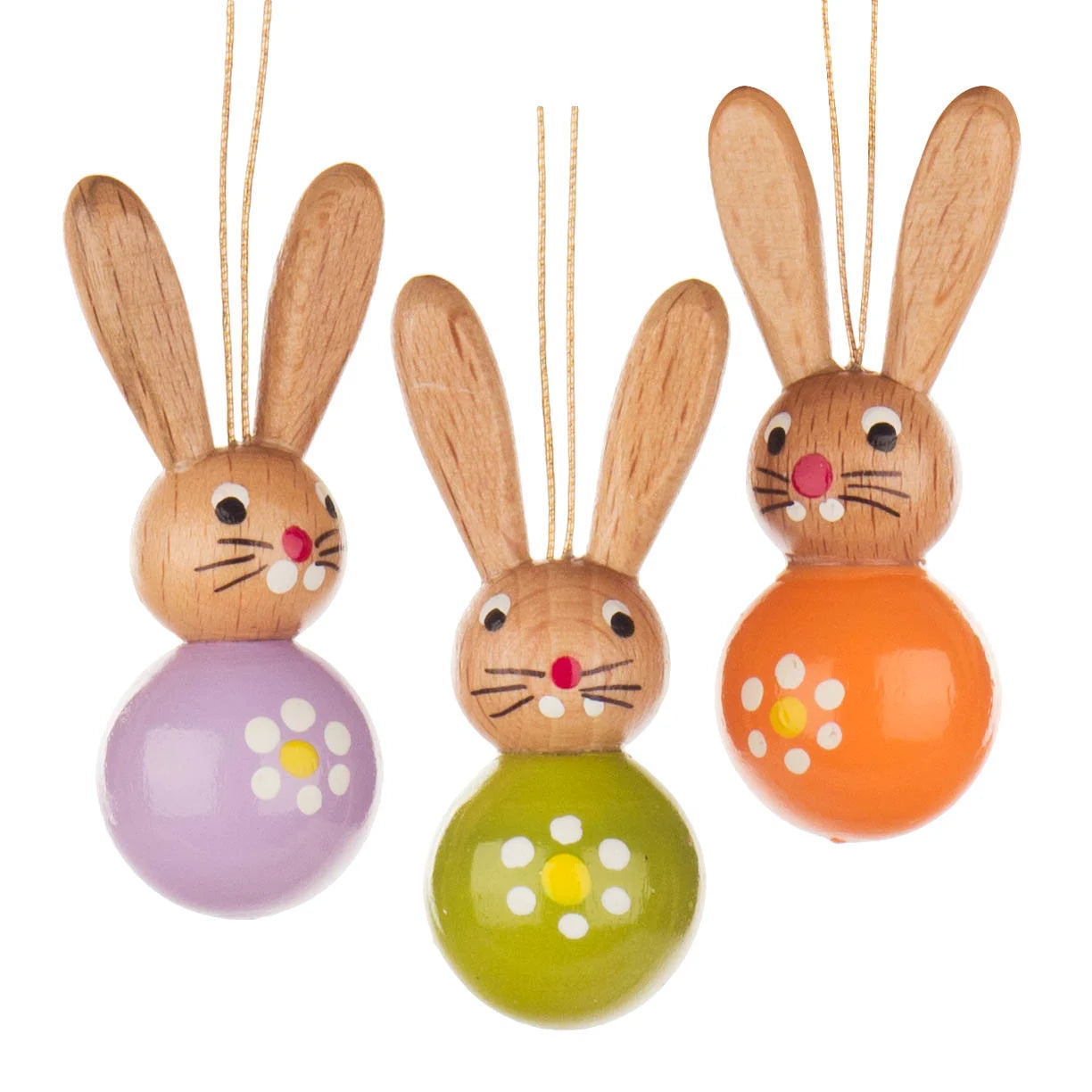 Bunny Trio (Set of 3)- Lavender Green and Orange - Hanging Easter decoration