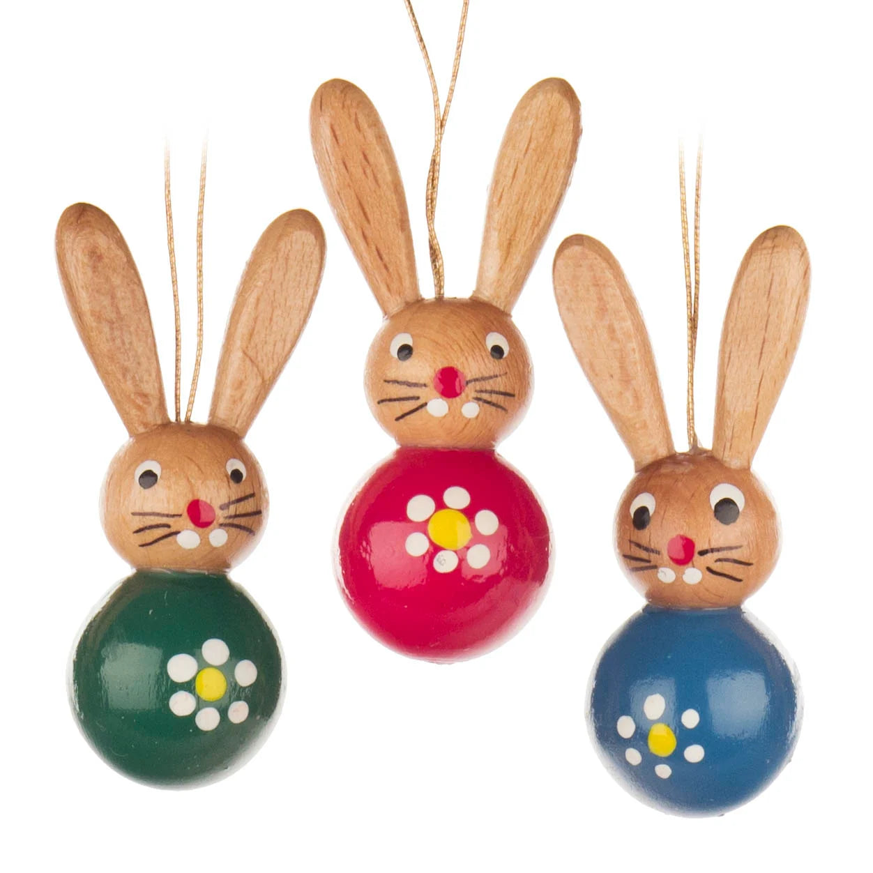 Bunny Trio (Set of 3)- Red Green and Blue - Hanging Easter decoration
