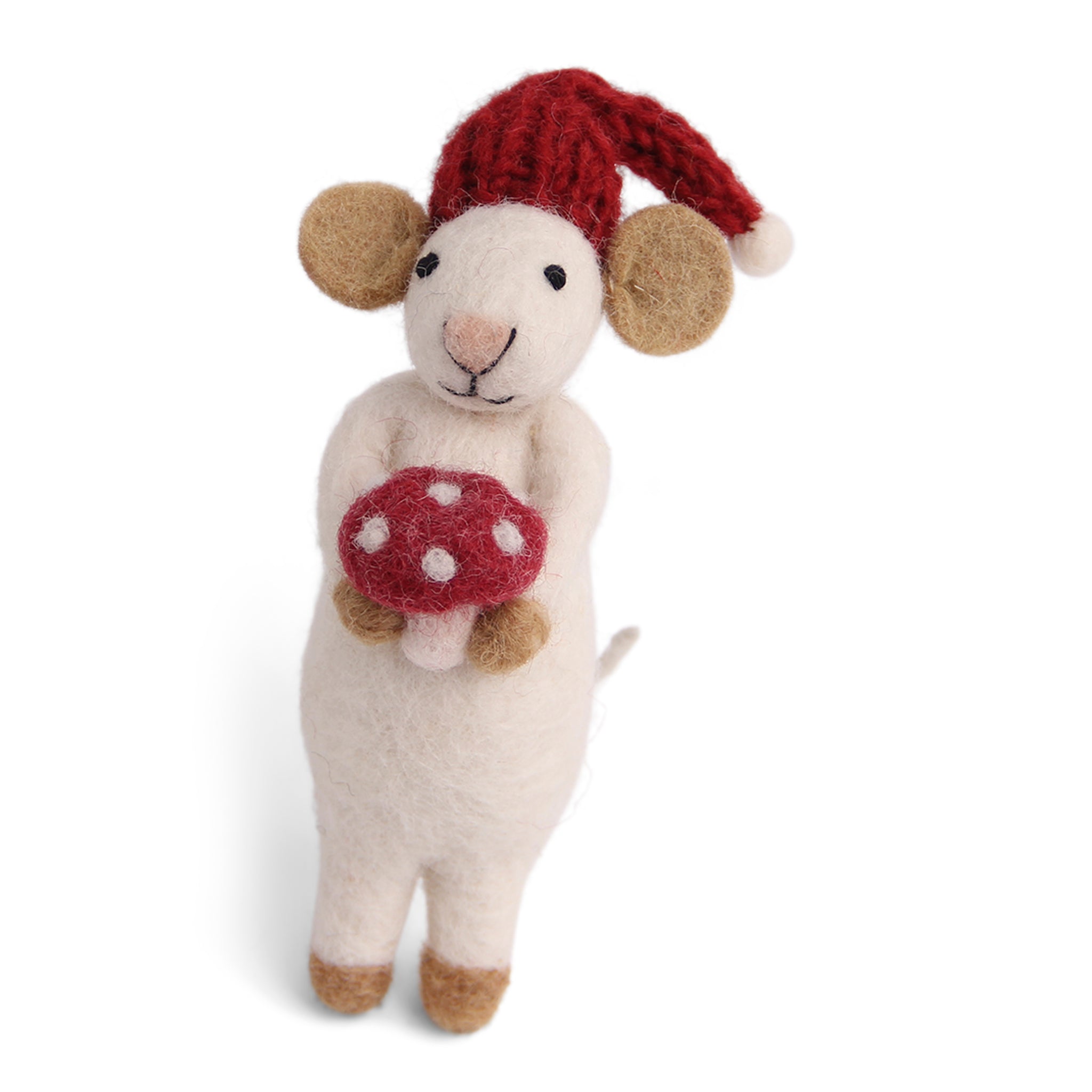 Christmas Figurine - Winter Mouse (Medium) with Mushroom (White)