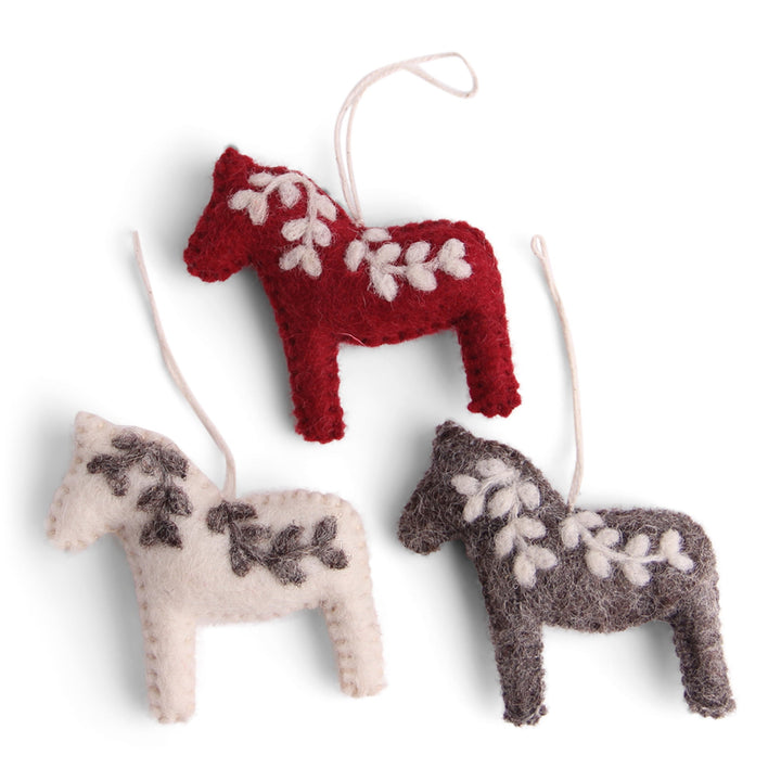 Felt Christmas Tree Decoration - Swedish Horses (Set of 3) - Classic