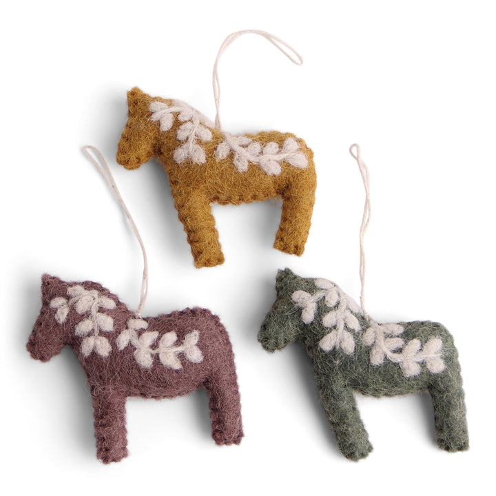 Felt Christmas Tree Decoration - Swedish Horses (Set of 3) - Rustic