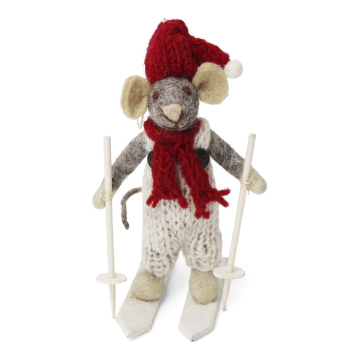 Christmas Figurine - Winter Mouse Boy (Small) on Ski's (Grey)