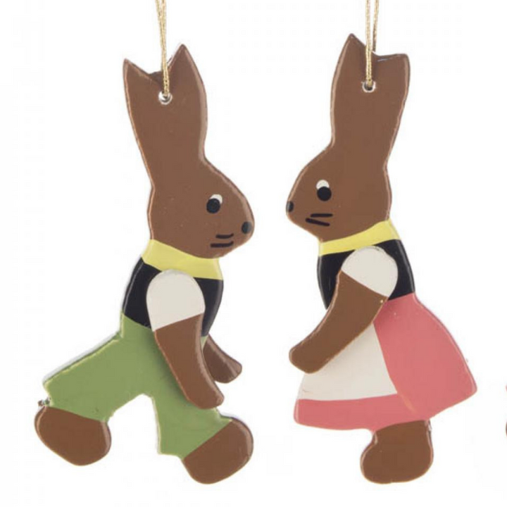 Alpine Bunny Pair (Green and Pink)- Hanging Easter decoration