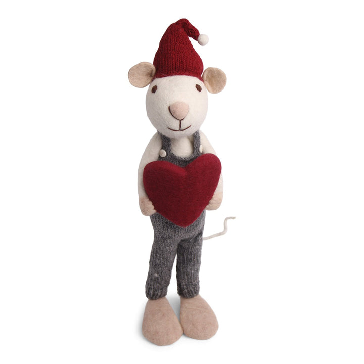 Christmas Figurine - Winter Mouse with Heart (White) - Extra Large