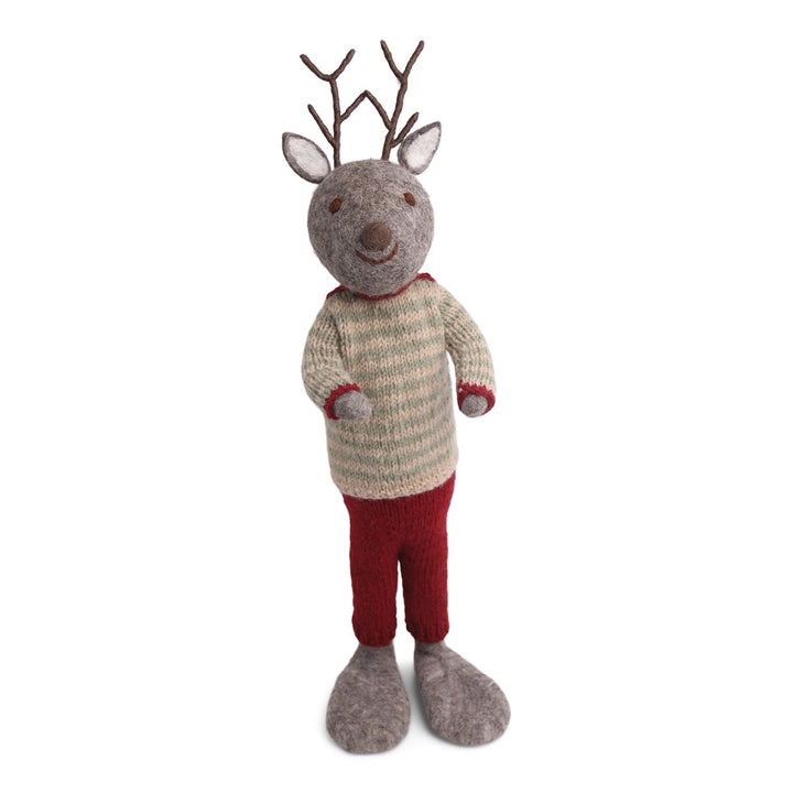 Christmas Figurine - Reindeer with Stripy Sweater (Grey) - Extra Large