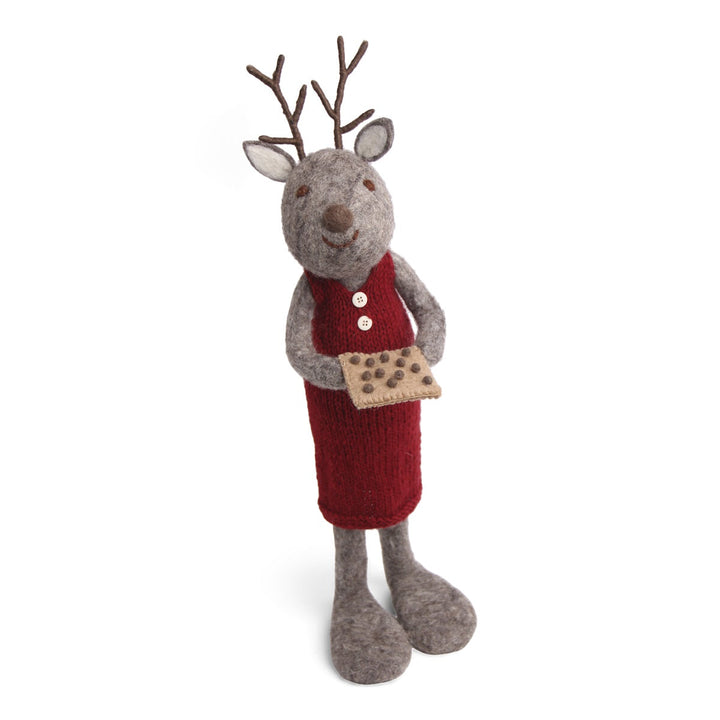 Christmas Figurine - Reindeer with Cookies (Grey) - Extra Large