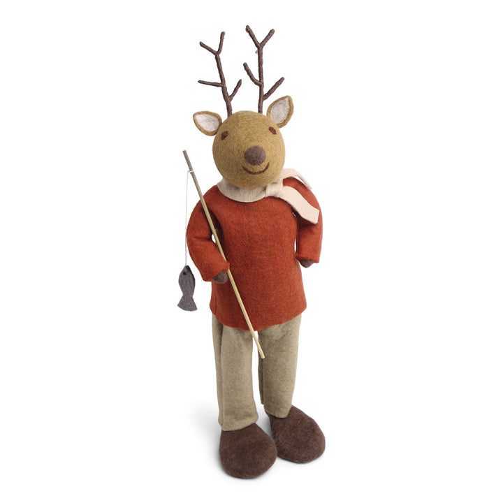 Christmas Figurine - Reindeer with Fishing Pole (Brown) - Extra Large