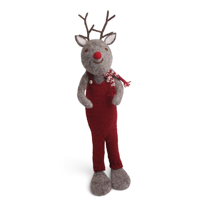 Christmas Figurine - Reindeer with Red Overalls (Grey) - Extra Large