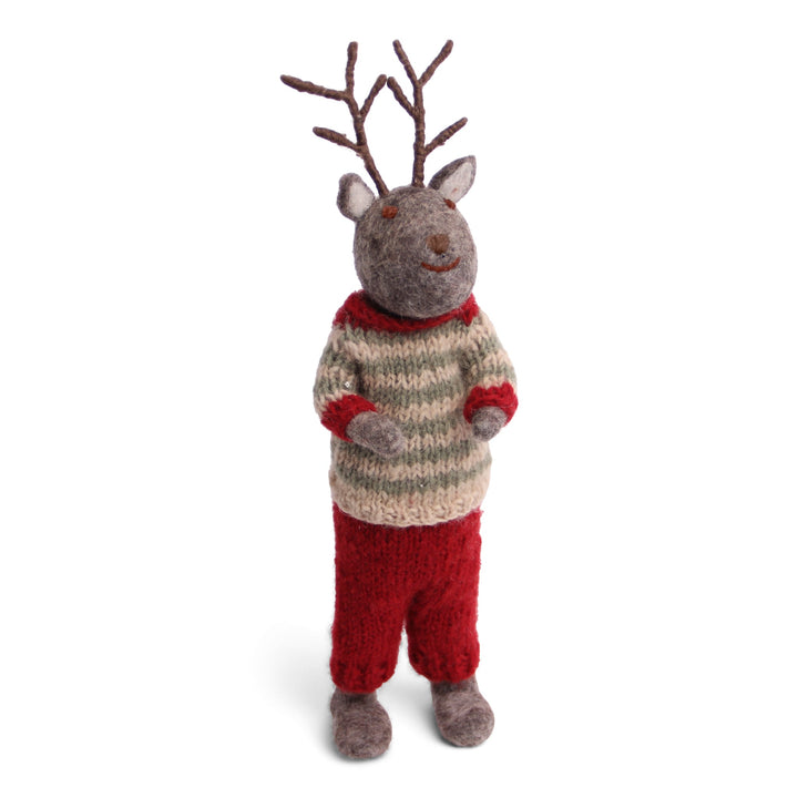 Christmas Figurine - Reindeer with Christmas - Large Sweater (Grey) - Boy