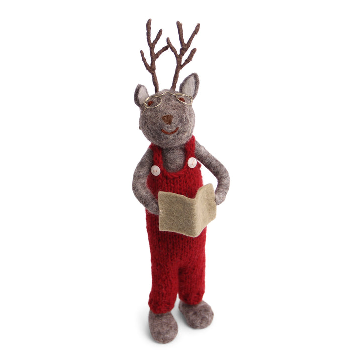 Christmas Figurine - Reindeer with Book (Grey) - Large